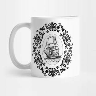 Sailboat framed with stylized foliage Mug